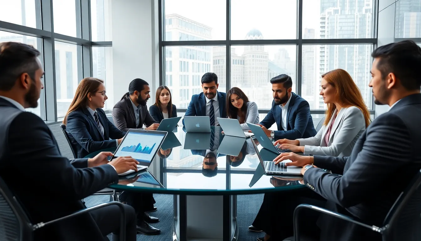 diverse professionals collaborating on innovative ideas in a modern office.